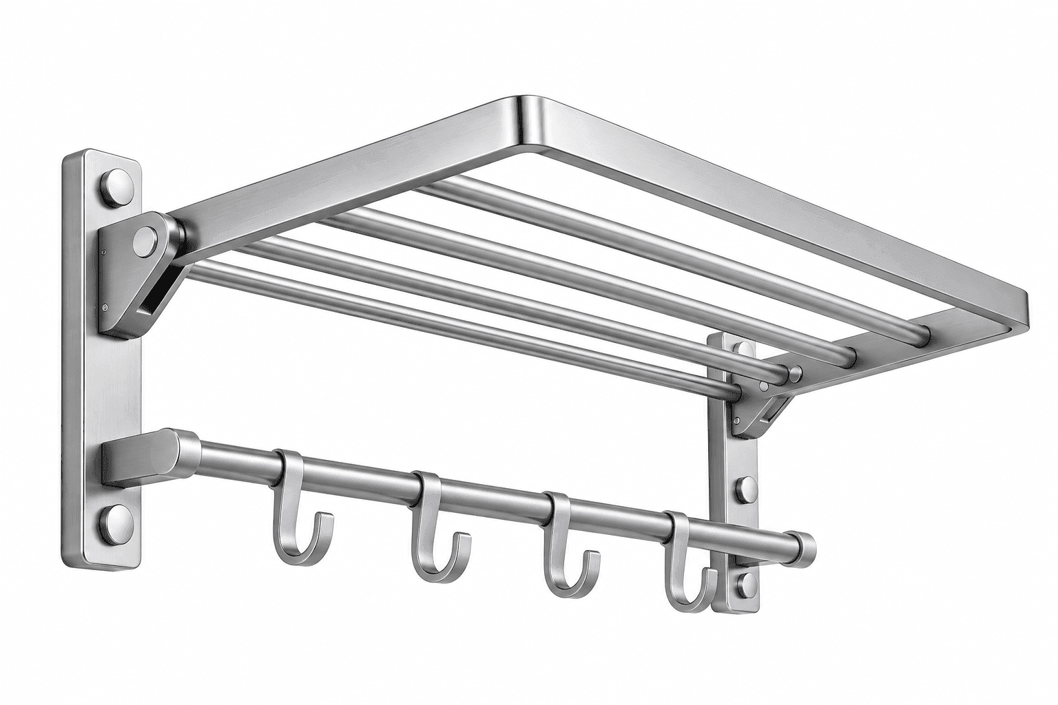 Aluminum Folding Towel Rack with Hooks - Black, 24 Inch