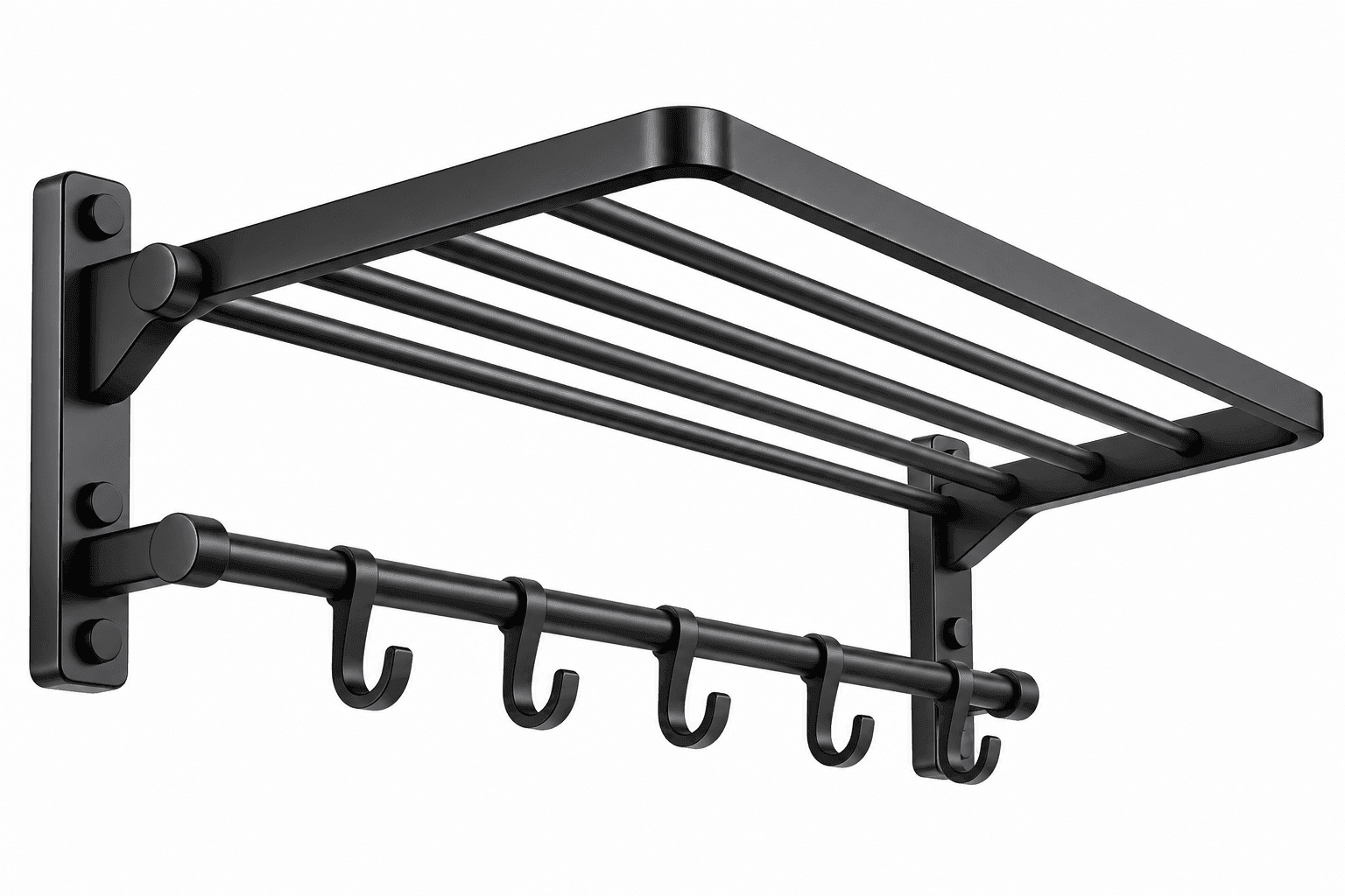Stainless Steel Towel Rack with Foldable Rod - Black, 24 Inch